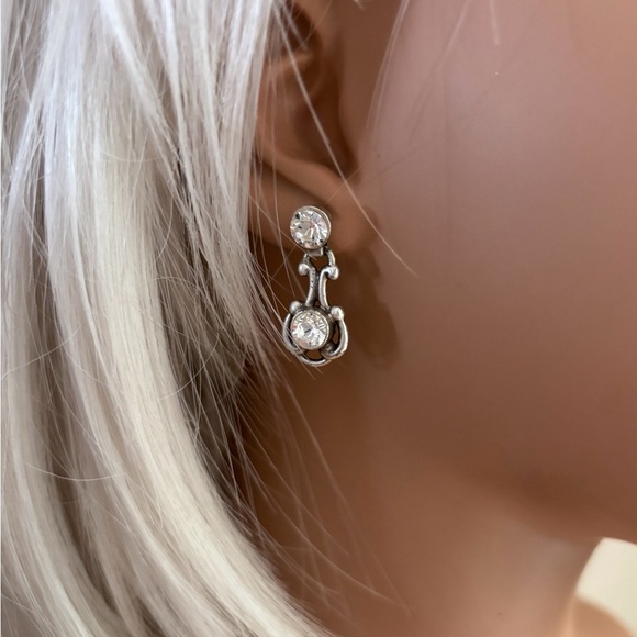 Brighton Twilight Clear Crystal Silver Plated Pierced Heart Dangle Earrings - Picture 2 of 4